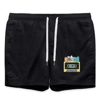 80s Kassette retro vintage Musik Symbol Grafik - Badeshorts - Schwarz - Vorne - AI Model Male 185 light (185cm)