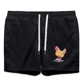 Huhn auf Schlittschuhen Karikatur - Badeshorts - Schwarz - Vorne - AI Model Male 185 light (185cm)