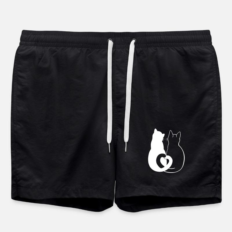 Liebevolle Katzen Silhouette Kunst - Badeshorts - Schwarz