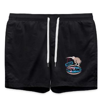 New Zealand kiwi rugby comic cartoon sport icon - Swim Trunks - black - Front - AI Model Male 185 light (185cm)