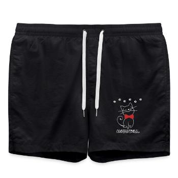 Verspielte Katzenillustration mit roter Schleife - Badeshorts - Schwarz - Vorne - AI Model Male 185 light (185cm)