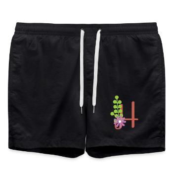 Elégante lettre 'H' avec des fleurs - Short de bain - noir - Devant - AI Model Male 185 light (185cm)