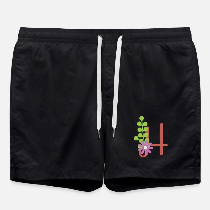 Eleganter Buchstabe 'H' mit Blumen - Badeshorts - Schwarz