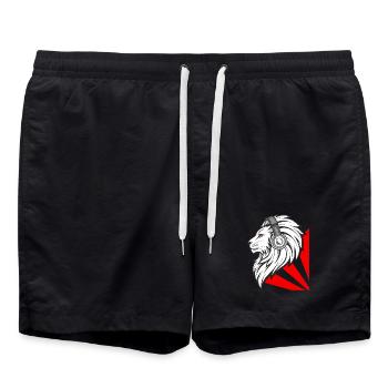Stylish lion with headphones - Swim Trunks - black - Front - AI Model Male 185 light (185cm)
