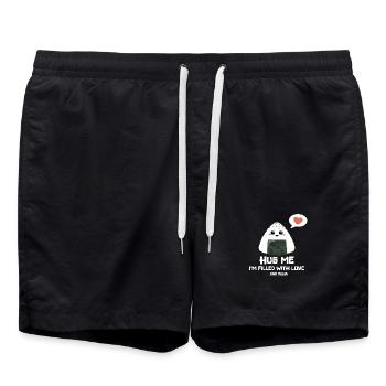Hug me - Onigiri filled with love and tuna - Badeshorts - Schwarz - Vorne - AI Model Male 185 light (185cm)