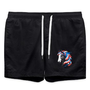 Cheval patriotique à la crinière étoilée - Short de bain - noir - Devant - AI Model Male 185 light (185cm)