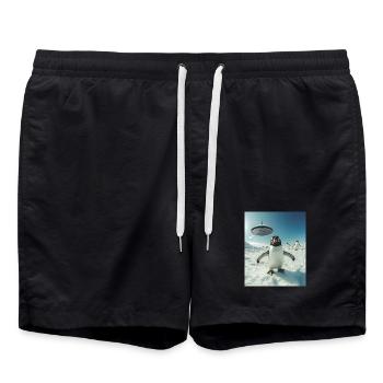 Selfie de pingouin avec OVNI - Short de bain - noir - Devant - AI Model Male 185 light (185cm)