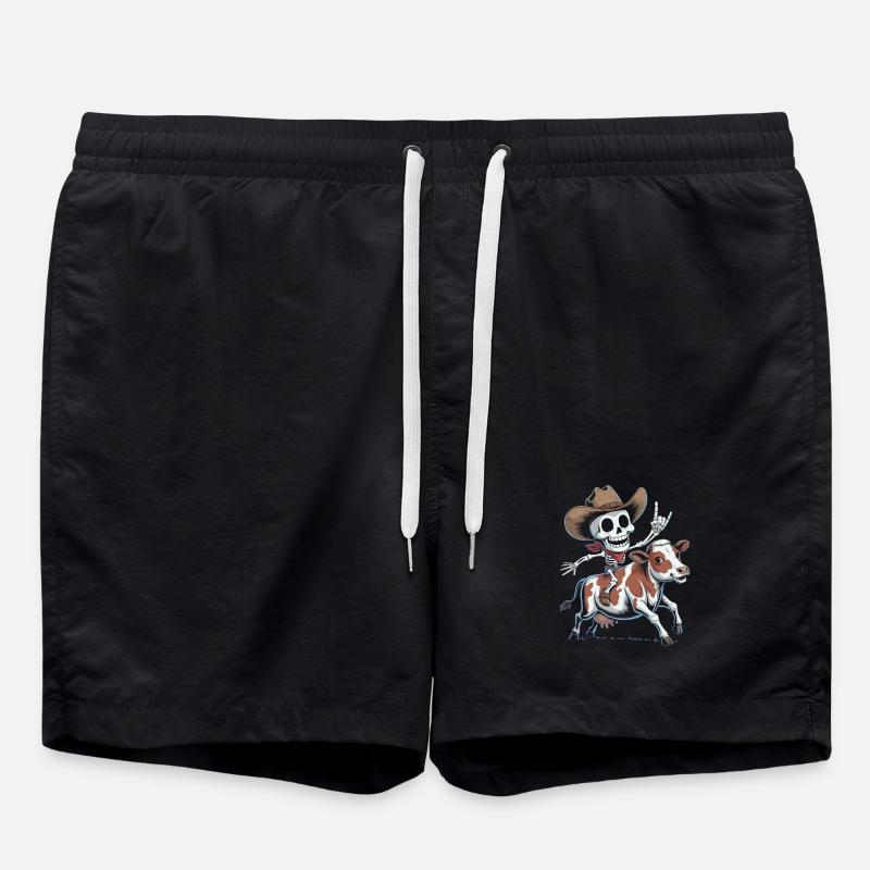Skelett-Cowboy reitet Kalb - Badeshorts - Schwarz