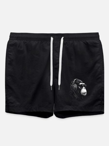 Headphone Monkey with Sunglasses - Swim Trunks - black