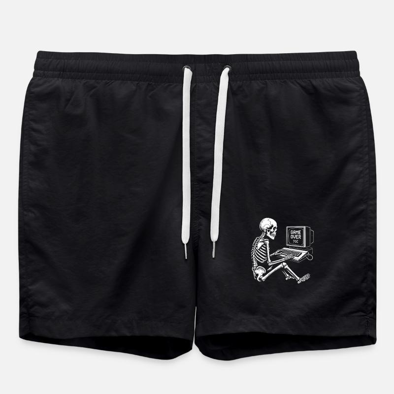 Skeleton Gamer at Console - Swim Trunks - black