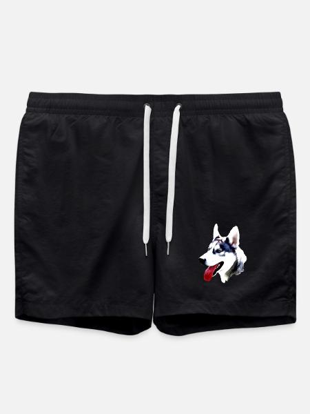 Husky head with red tongue - Swim Trunks - black