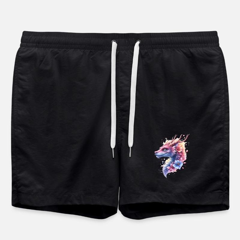 Blauer Blumendrache - Badeshorts - Schwarz
