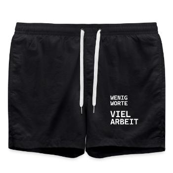 WENIG WORTE VIEL ARBEIT Arbeit Shirt - Badeshorts - Schwarz - Vorne - AI Model Male 185 light (185cm)