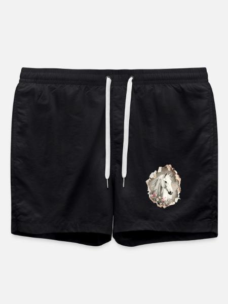 Pferd Blumen - Badeshorts - Schwarz