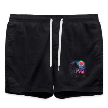 Cat sleep in neon night - Swim Trunks - black - Front - AI Model Male 185 light (185cm)