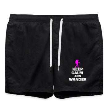 KEEP CALM AND WANDER!, HIKEING LAUFEN TRAIL PINK w - Badeshorts - Schwarz - Vorne - AI Model Male 185 light (185cm)