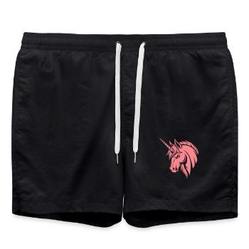Licorne rose – Tête de licorne dans le style vectoriel - Short de bain - noir - Devant - AI Model Male 185 light (185cm)