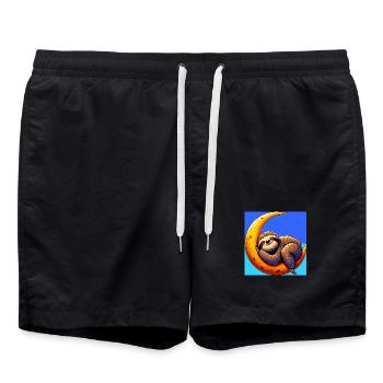 Sloth sleeps on the Moon - Swim Trunks - black - Front - AI Model Male 185 light (185cm)