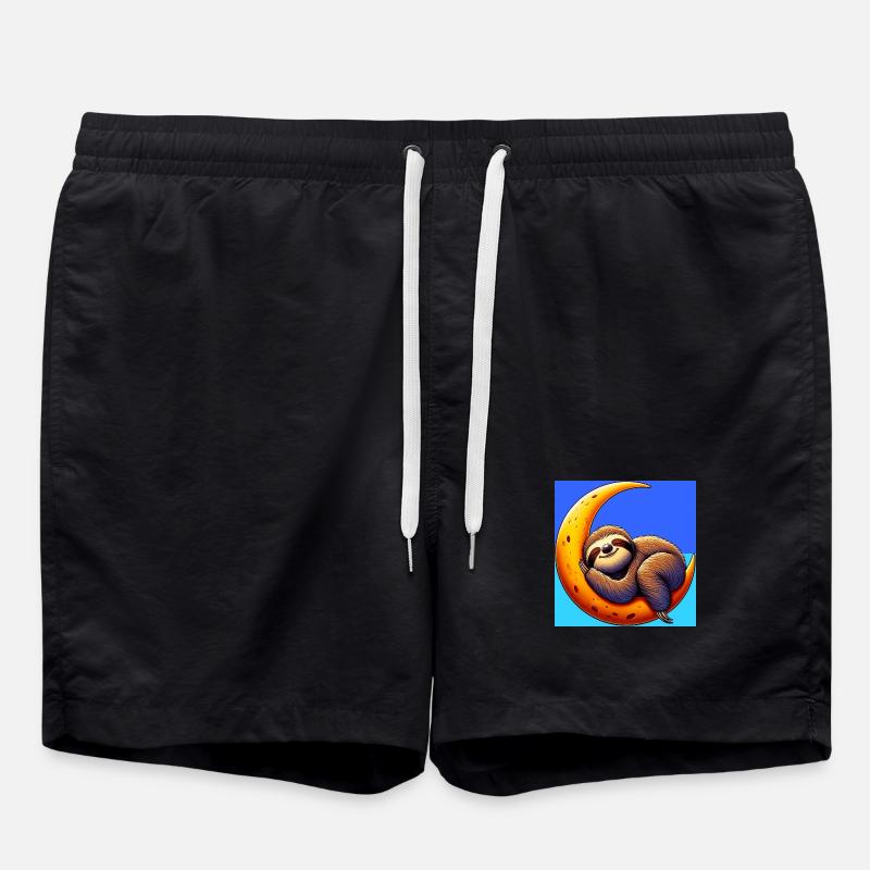 Sloth sleeps on the Moon - Swim Trunks - black