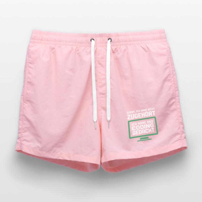 Coding thought on the screen Swim Trunks
