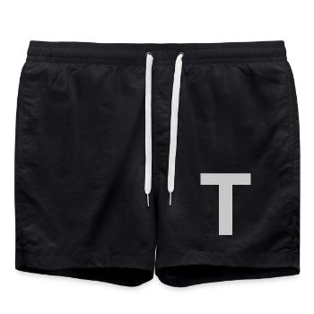 T-Shirt with a T - Swim Trunks - black - Front - AI Model Male 185 light (185cm)