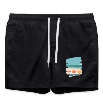 Colorful beach with umbrellas - Swim Trunks - black - Front - AI Model Male 185 light (185cm)