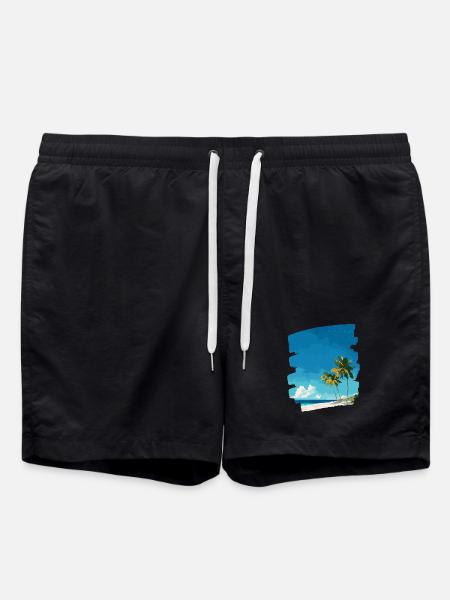 Beach Sea Palm Trees - Swim Trunks - black