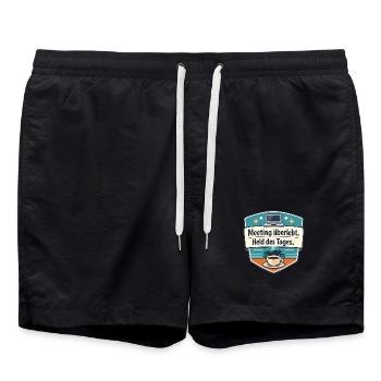 Meeting Überlebt – Held Des Tages Badge - Badeshorts - Schwarz - Vorne - AI Model Male 185 light (185cm)