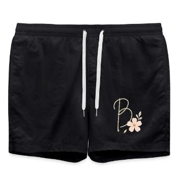 B Floral: Initial with Coral Flower - Swim Trunks - black - Front - AI Model Male 185 light (185cm)