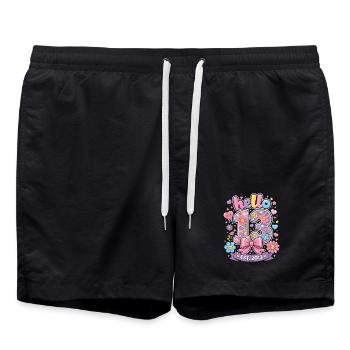 Hello 13 Year Old Gold and Pink Bow | Teen Birthday - Swim Trunks - black - Front - AI Model Male 185 light (185cm)