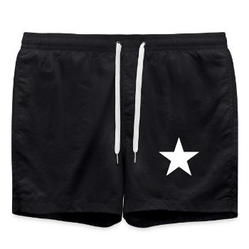 White Star on Black Background - Swim Trunks - black - Front - AI Model Male 185 light (185cm)