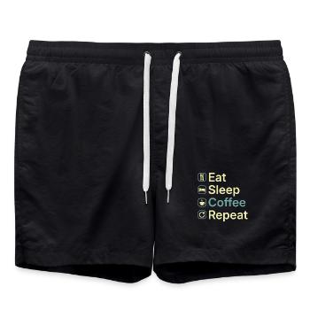 Essen Schlaf Kaffee Wiederholen Lustiges Kaffee-Liebhaber-Geschenk - Badeshorts - Schwarz - Vorne - AI Model Male 185 light (185cm)
