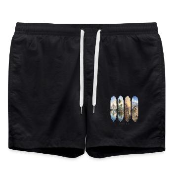 Indien Urlaub Travel – Taj Mahal & Kultur Motiv - Badeshorts - Schwarz - Vorne - AI Model Male 185 light (185cm)