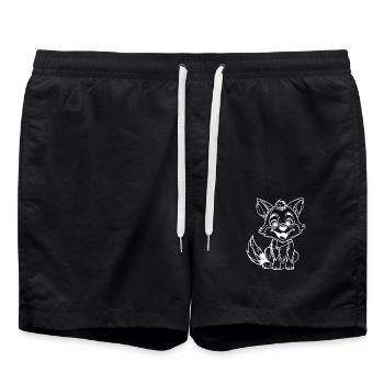 Little cute smiling fox - Swim Trunks - black - Front - AI Model Male 185 light (185cm)