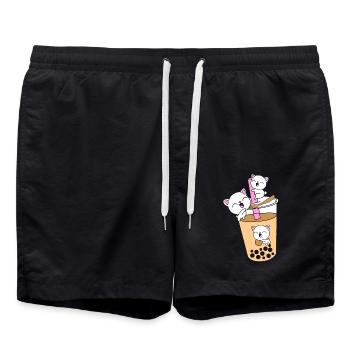 Boba Tea Bubble Tea Cat Kittens - Swim Trunks - black - Front - AI Model Male 185 light (185cm)