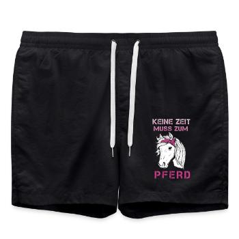 Keine Zeit Muss Zum Pferd Spruch Reiterin Geschenk - Badeshorts - Schwarz - Vorne - AI Model Male 185 light (185cm)