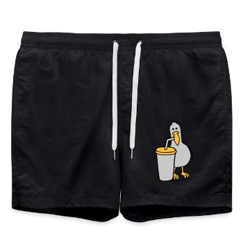 Seagull drinks cola drink - Swim Trunks - black - Front - AI Model Male 185 light (185cm)