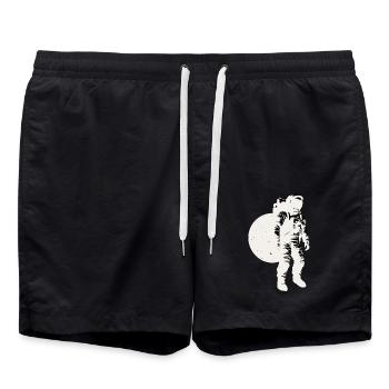 Astronaut silhouette white, moon background - Swim Trunks - black - Front - AI Model Male 185 light (185cm)