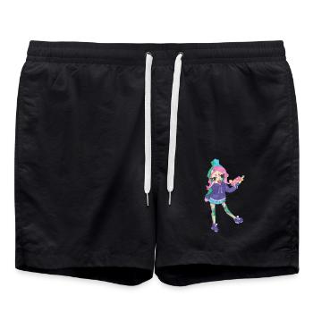 Inkling Mädchen | Pink 2 | Splatoon - Badeshorts - Schwarz - Vorne - AI Model Male 185 light (185cm)