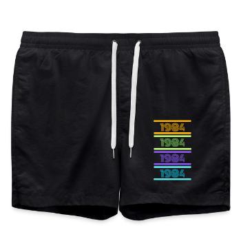 1984 Retro Streifen - Badeshorts - Schwarz - Vorne - AI Model Male 185 light (185cm)