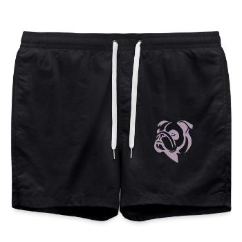 Minimalist Bulldog Dog Portrait Silhouette - Swim Trunks - black - Front - AI Model Male 185 light (185cm)