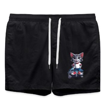 Chat joueur dans le style des enfants - Short de bain - noir - Devant - AI Model Male 185 light (185cm)