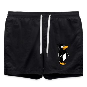 Pinguin guckt lustig vorsichtig zur Seite steht - Badeshorts - Schwarz - Vorne - AI Model Male 185 light (185cm)