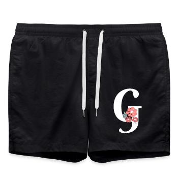Buchstabe g Minimalistische Blumen - Badeshorts - Schwarz - Vorne - AI Model Male 185 light (185cm)