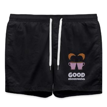 Good Morning 2 Cups - Swim Trunks - black - Front - AI Model Male 185 light (185cm)