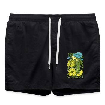 Retro Mermaid Vintage Ocean Vibes - Swim Trunks - black - Front - AI Model Male 185 light (185cm)