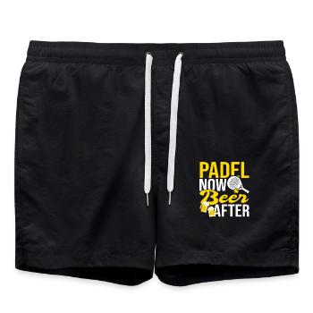 Padel jetzt Bier nach Humor Sport Tennis - Badeshorts - Schwarz - Vorne - AI Model Male 185 light (185cm)