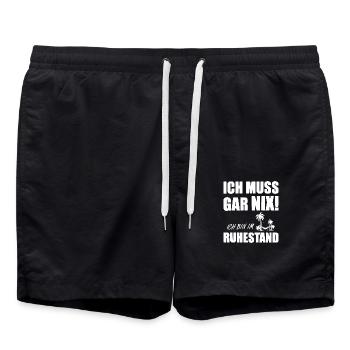 ICH MUSS GAR NIX - Bin im Ruhestand - Badeshorts - Schwarz - Vorne - AI Model Male 185 light (185cm)