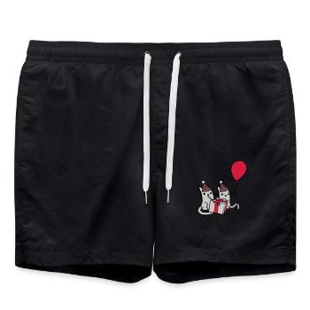 Geburtstag Katzen 2 Freunde - Badeshorts - Schwarz - Vorne - AI Model Male 185 light (185cm)