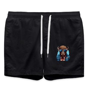 Bison d’Amérique de style de rue - Short de bain - noir - Devant - AI Model Male 185 light (185cm)